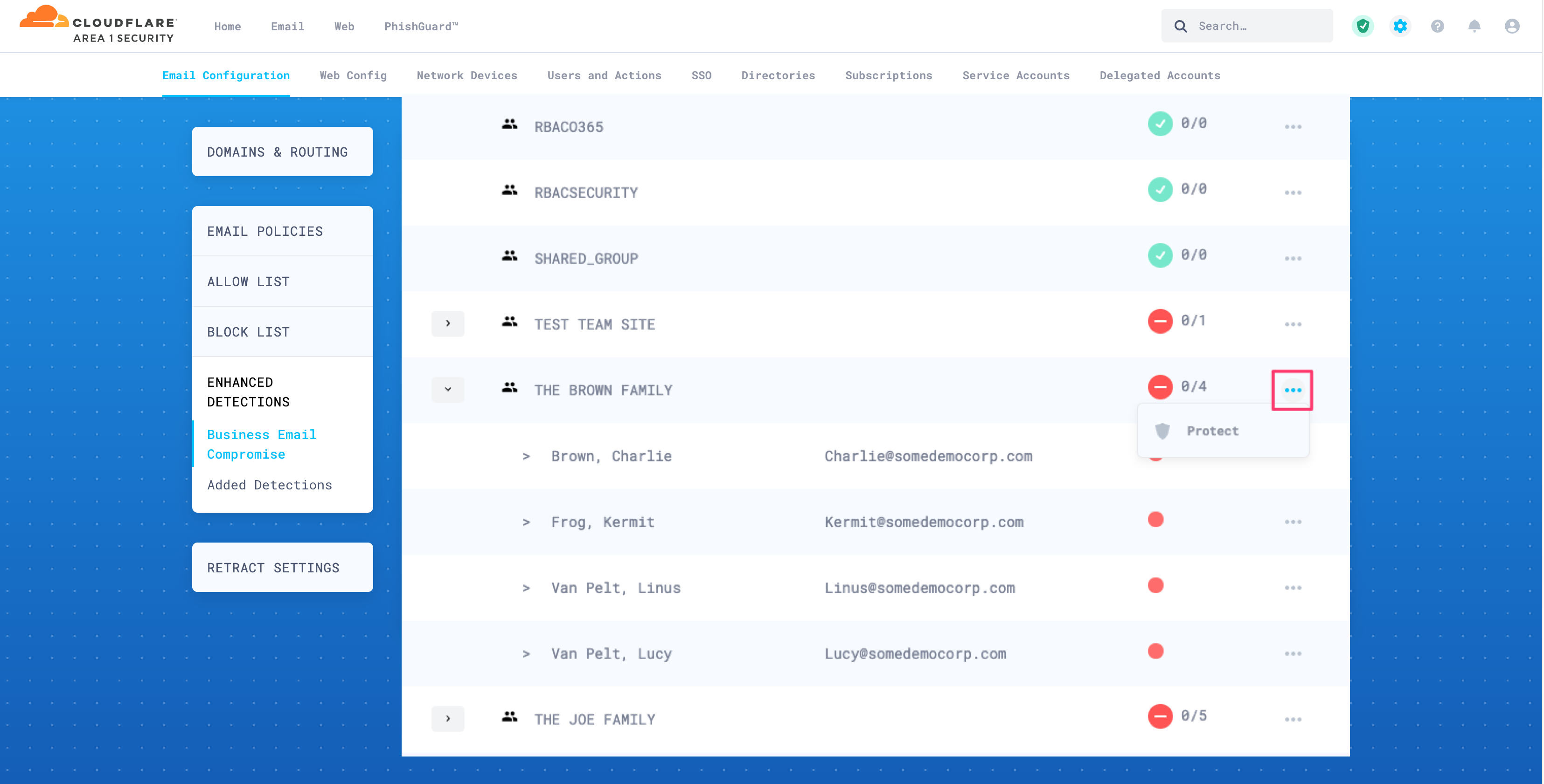 You can protect an entire group of users. The protection markers will turn green to show that protection is active